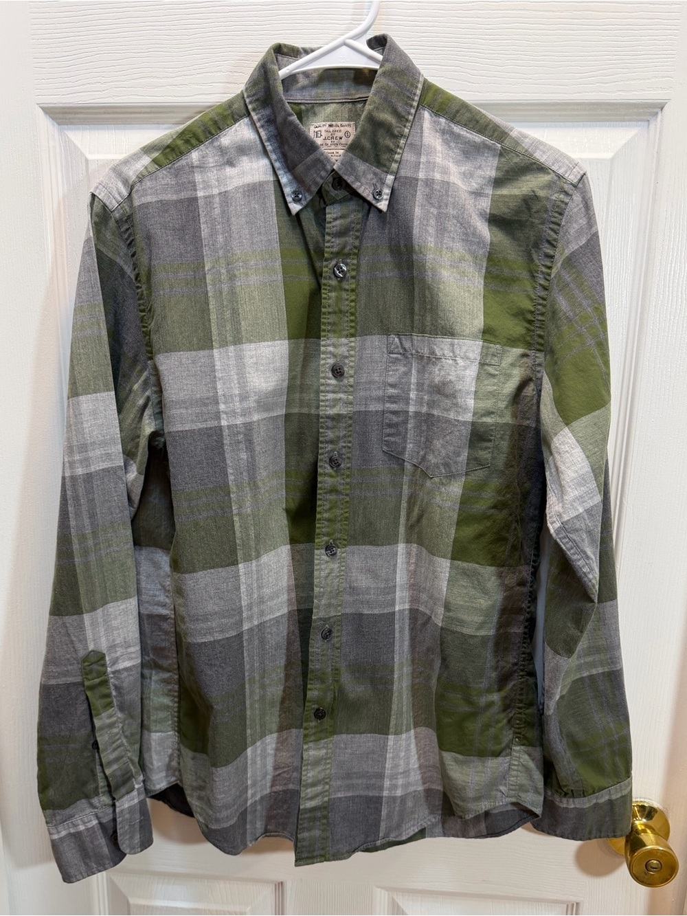 J. Crew Men's Olive & Gray Plaid Button-Down Shirt